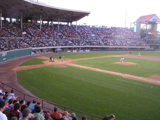 A view of the 3rd base dugout, McCoy Stadium